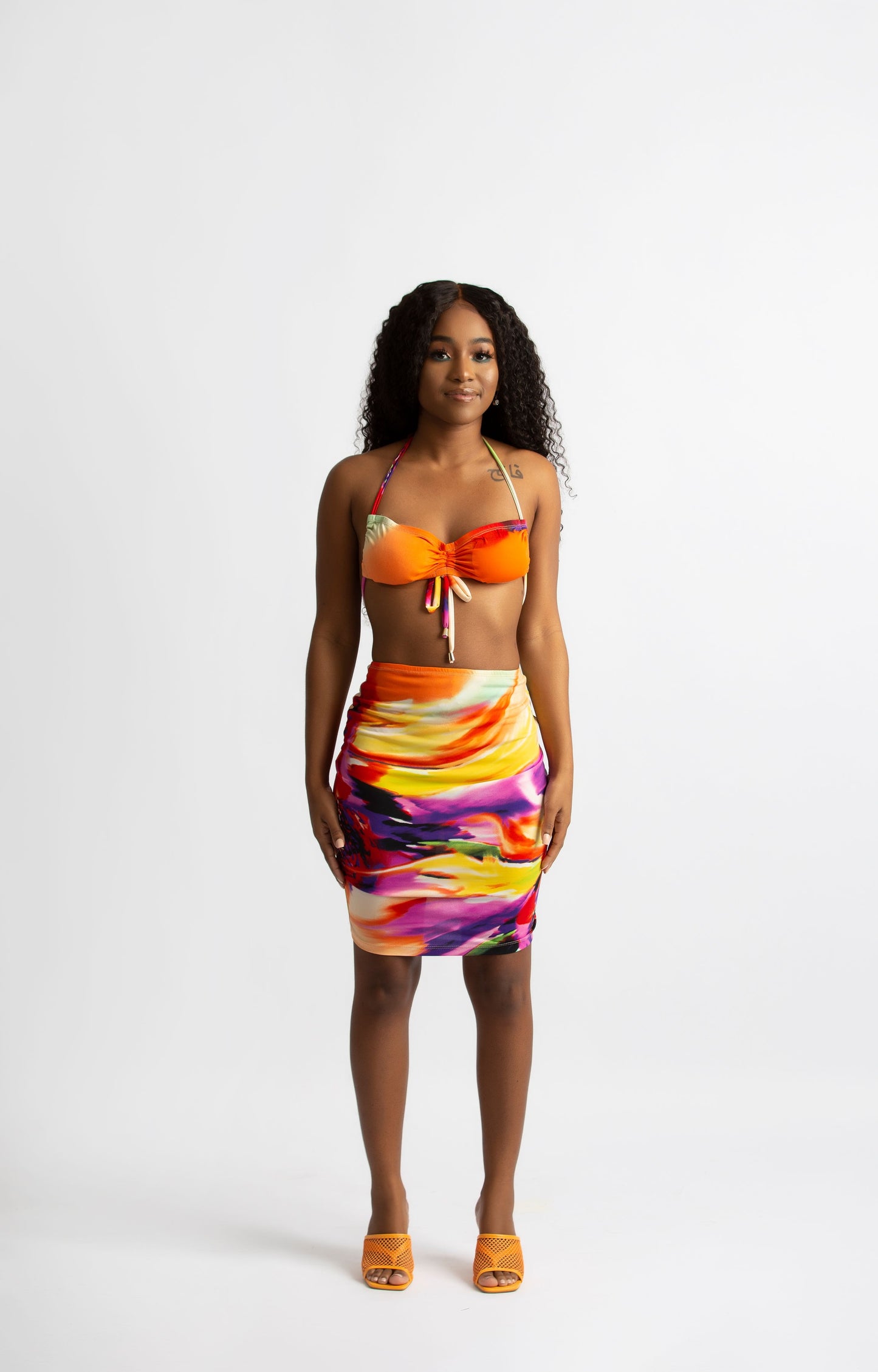 SIENNA RUCHED MINI DRESS IN SUNBURST PRINT